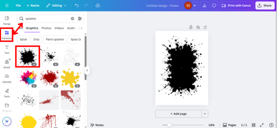 Create a Splash Poster in Canva : Second step