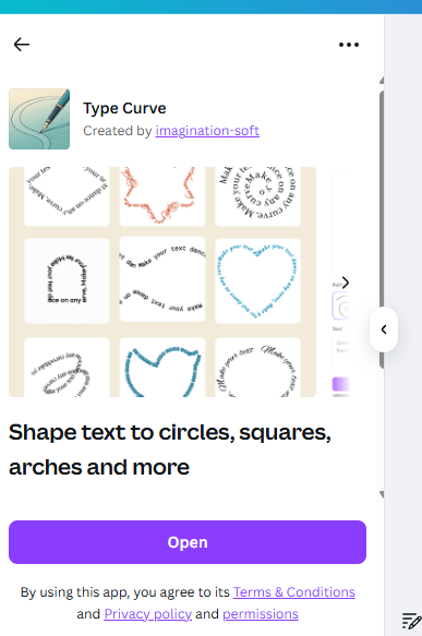 free Canva app Type Curve to create curved or arched text design