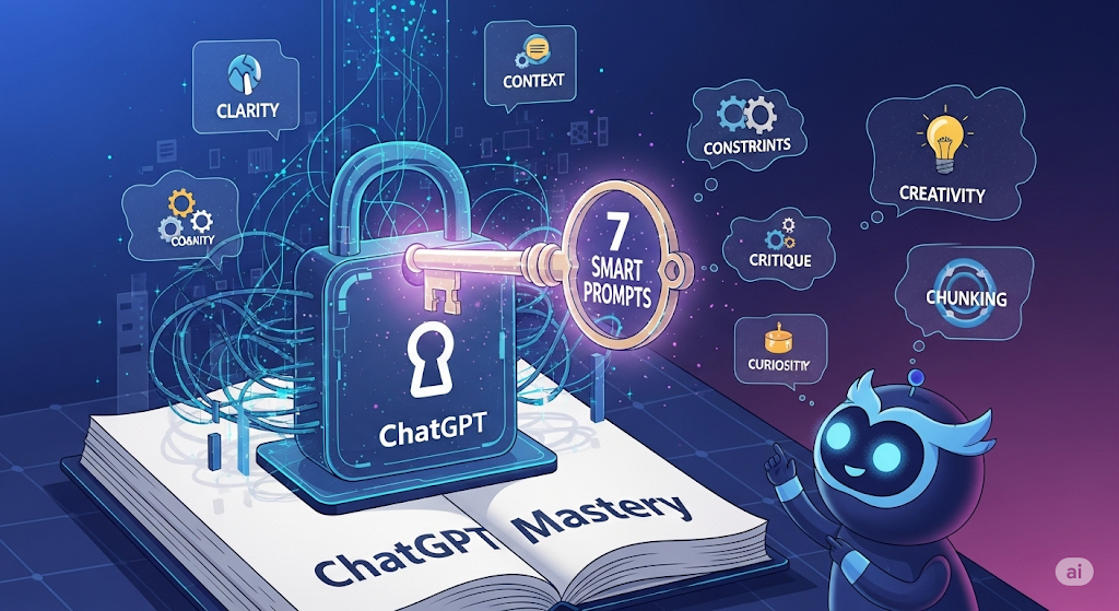 ChatGPT prompt mastery concept with AI brain illustration