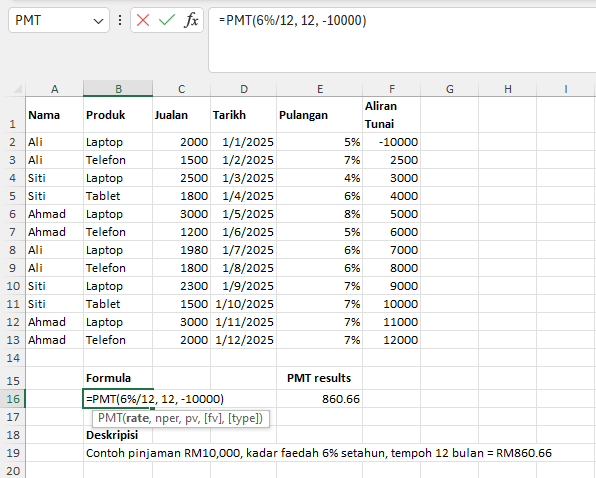 PMT - Formula Bayaran Pinjaman