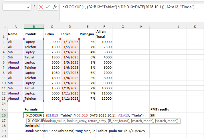 Ilustrasi fungsi Excel XLOOKUP mencari data