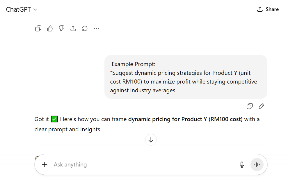 ChatGPT for financial analysis suggesting dynamic pricing strategies