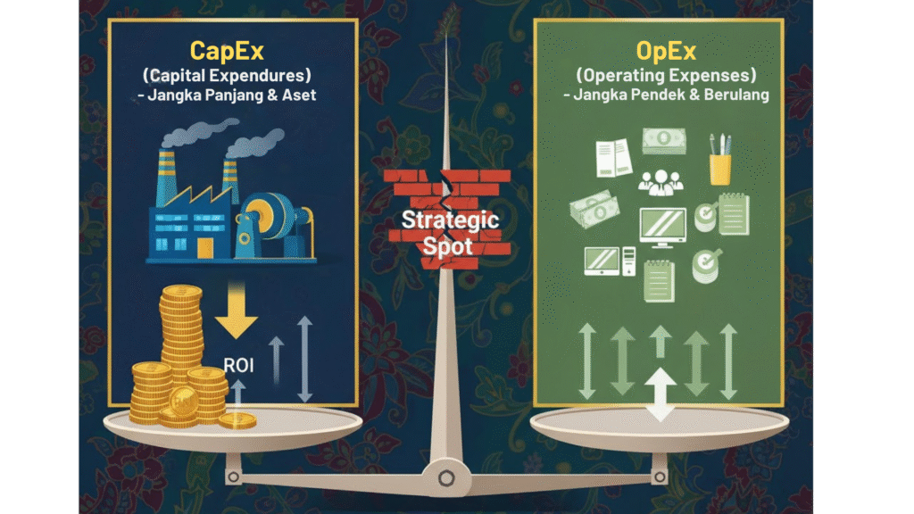 Infografik Perbezaan CapEx dan OpEx dalam pengurusan kewangan dan bisnes