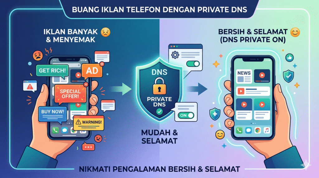 Buang Iklan Telefon Dengan Private DNS – Mudah & Selamat