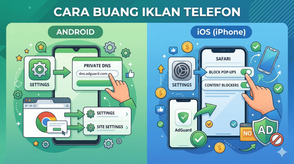 Cara Buang Iklan Telefon Android dan iOS