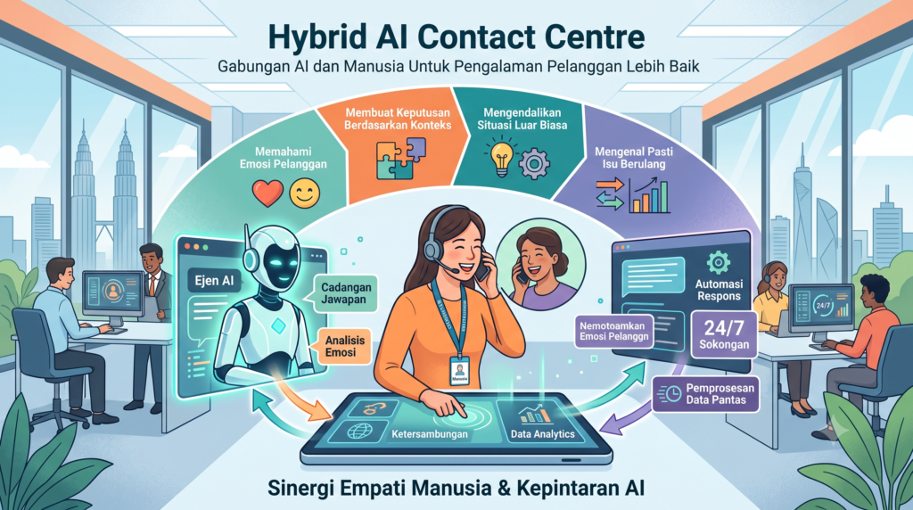 illustrasi Peranan Manusia dalam Model Contact Centre Hibrid AI