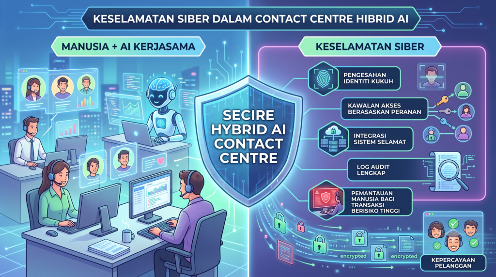 illustrasi Keselamatan Siber dalam Contact Centre Hibrid AI