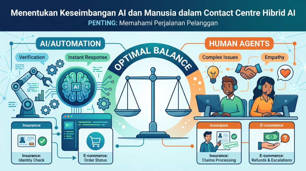 illustrasi Menentukan Keseimbangan AI dan Manusia dalam Contact Centre Hibrid AI