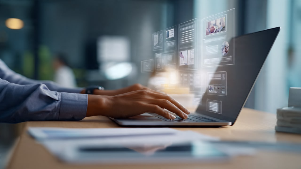 Employee engaging in digital skills and IT training for workforce development.