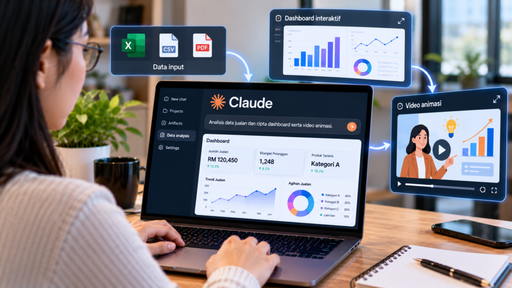 Claude AI menghasilkan dashboard dan visualisasi data.