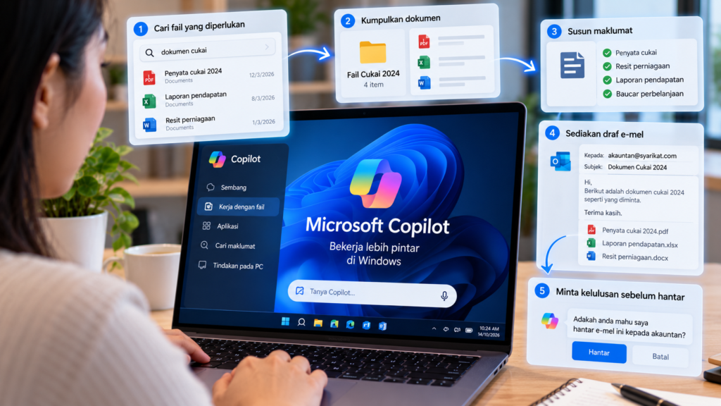 Microsoft Copilot membantu mengurus fail dan tugasan Windows.